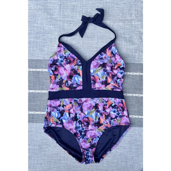 Lands' End One Piece Swimsuit Size Sz 12 Halter Tie Top Molded Cup Bra - Picture 1 of 6